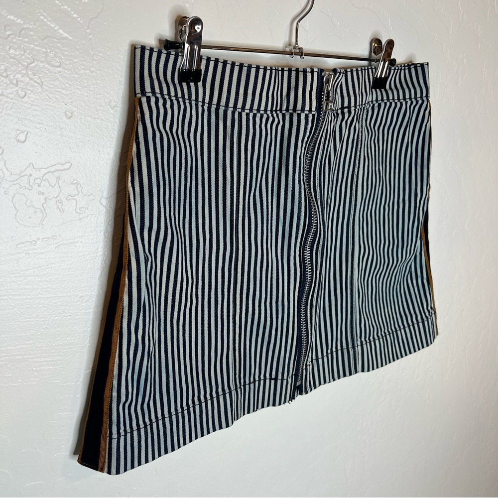 Veronica Beard Jeans Denim Striped Front-Zip Mini Skirt Street wear size 10